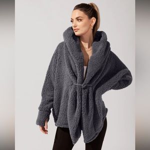 POPFLEX NEW Faux Sherpa Cocoon Coat - Cool Grey fuzzy coat blanket jacket coat